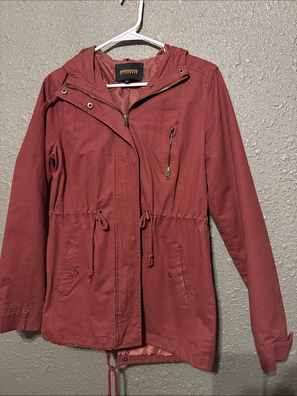 Ambiance Women's Rust Utility Hooded Anorak Jacket